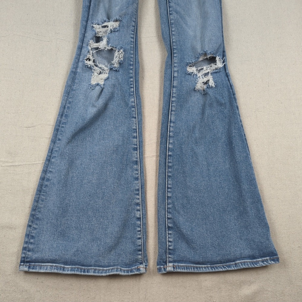 American Eagle Jeans Women 2 Blue Long Super High Rise Flare Stretch Boho Hippie - Picture 3 of 16